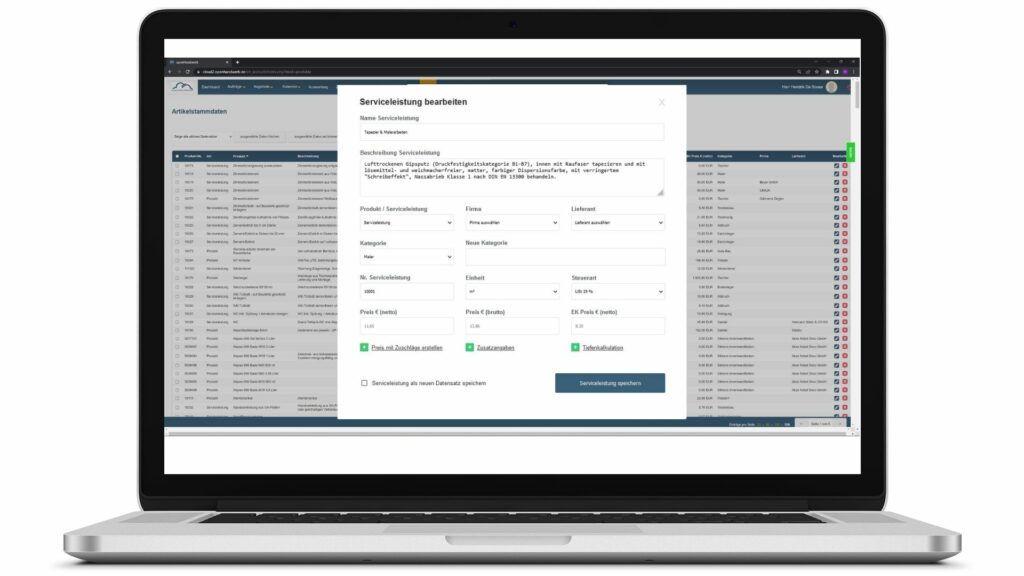 Artikelstammdaten anlegen in der Cloudsoftware openHandwerk