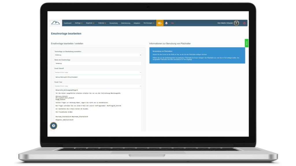 E-Mail Vorlagen in der Cloudsoftware openHandwerk