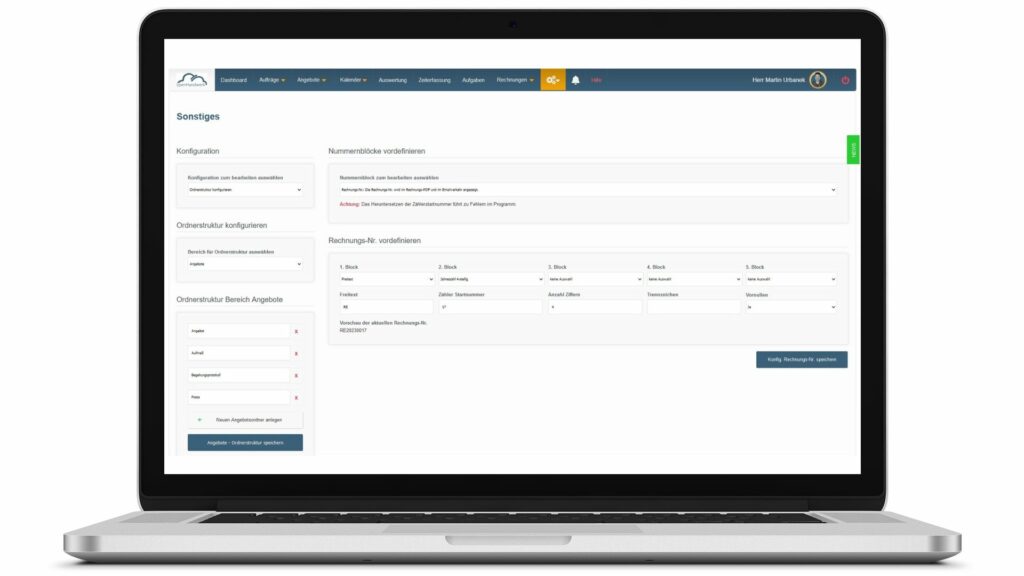 Grundeinstellungen vornehmen in der Cloudsoftware openHandwerk