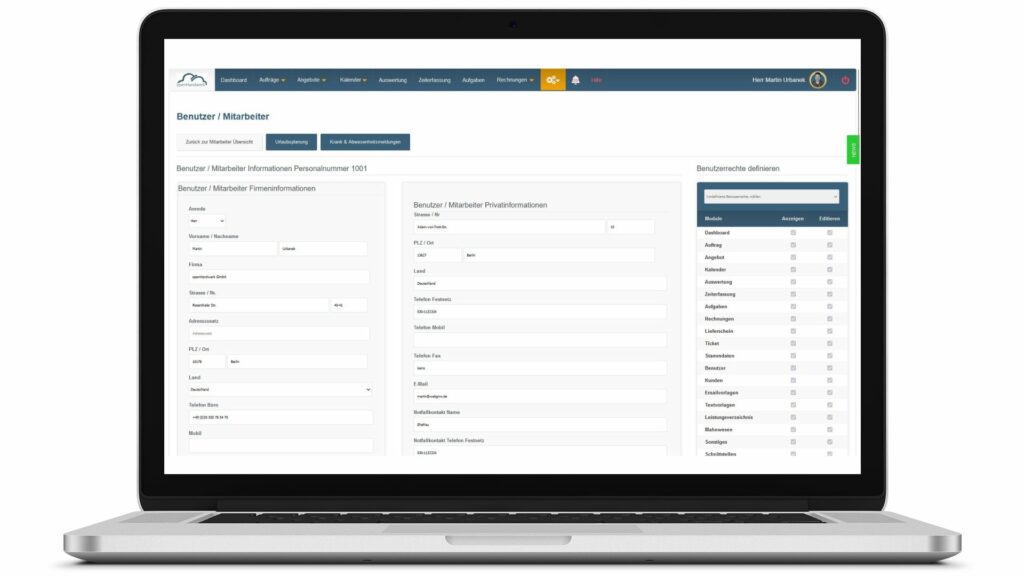 Mitarbeiter anlegen in der Cloudsoftware openHandwerk