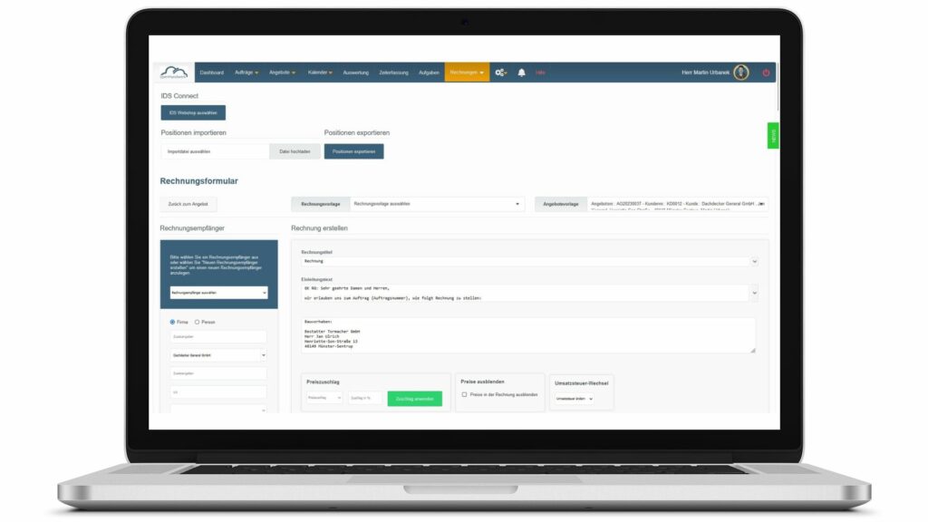 Rechnung schreiben in der Cloudsoftware openHandwerk