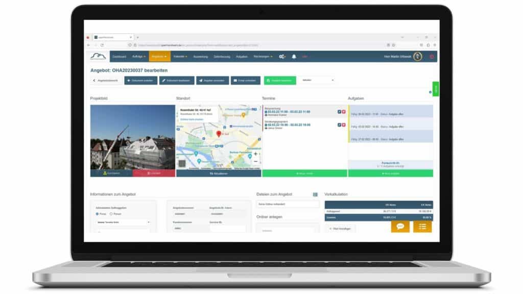 digitale Angebotsmappe / digitale Auftragsmappe in der Cloudsoftware openHandwerk