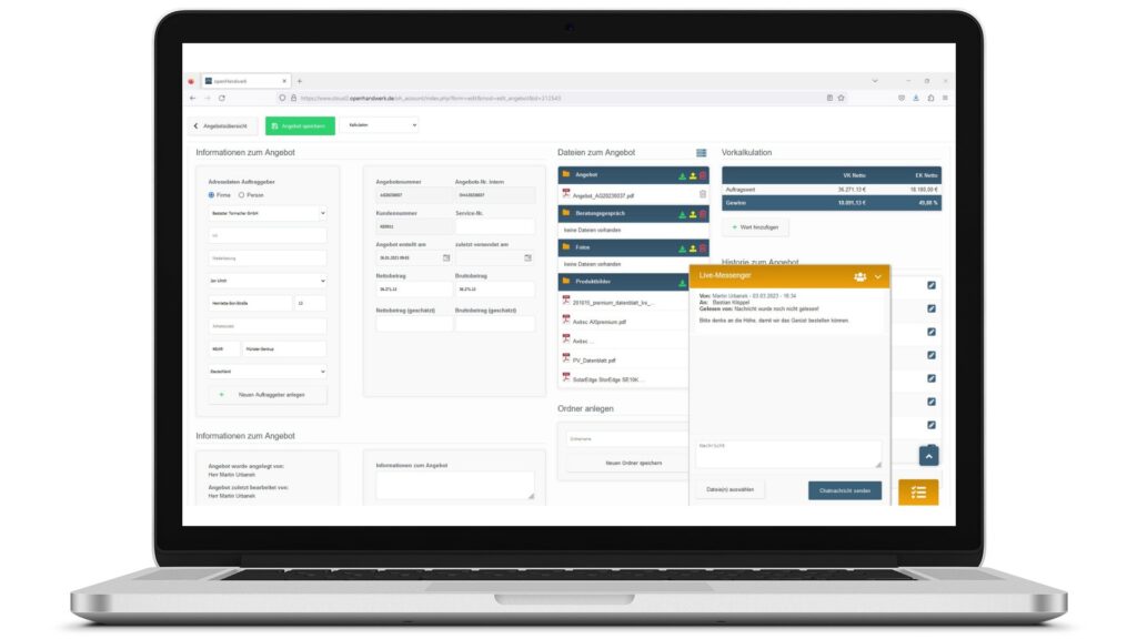 digitale Angebotsmappe openHandwerk mit Dokumentenmanagementsystem