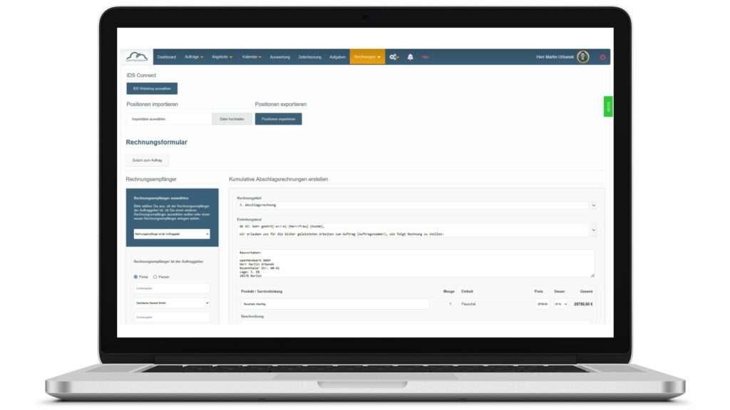 kumulative Abschlagsrechnung schreiben in der Cloudsoftware openHandwerk