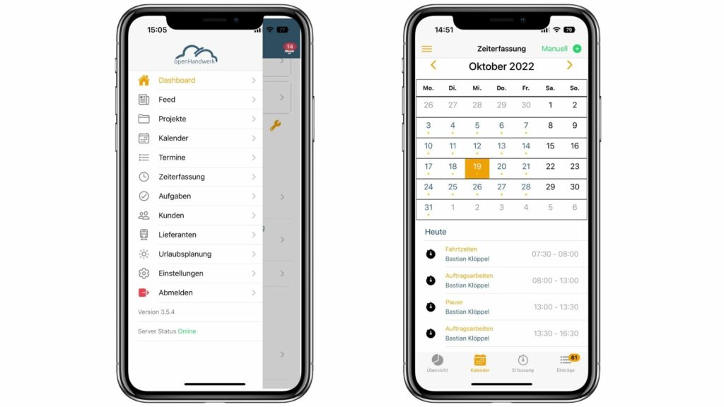 Apple iOS und Google Android App der Cloudsoftware openHandwerk